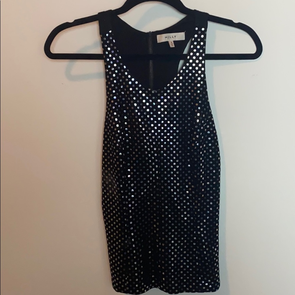 Milly Lambskin Black Metallic Clipping Halter